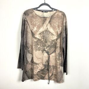 Jocavi Top Womens US XL EU 44 Beige Long‎ Sleeve Y2K Neutral Graphic Relaxed Fit